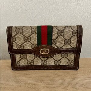 Vintage Gucci GG Monogram Canvas Leather Clutch Wallet
